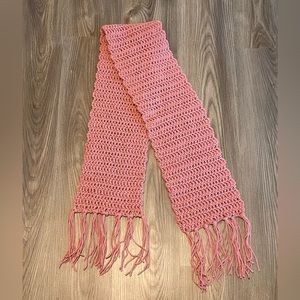 Hand Crochet Knitted Fringe Pink Scarf 1970’s